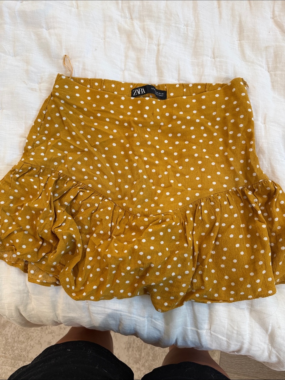 Zara Mustard Polka Dot Ruffle Skirt